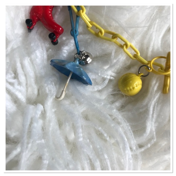 Vintage 1980’s Plastic Bell Charm Necklace Coke Bottle Unicorn Multicolour - Picture 9 of 10